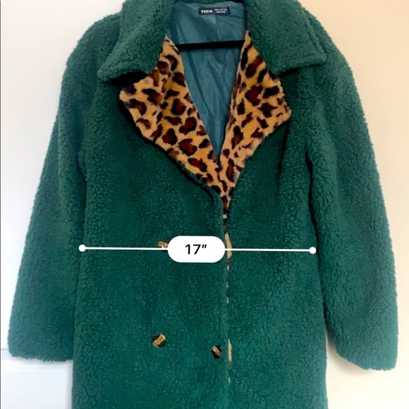 SHEIN Green Teddy Jacket with Leopard Print Lining - Picture 5 of 7